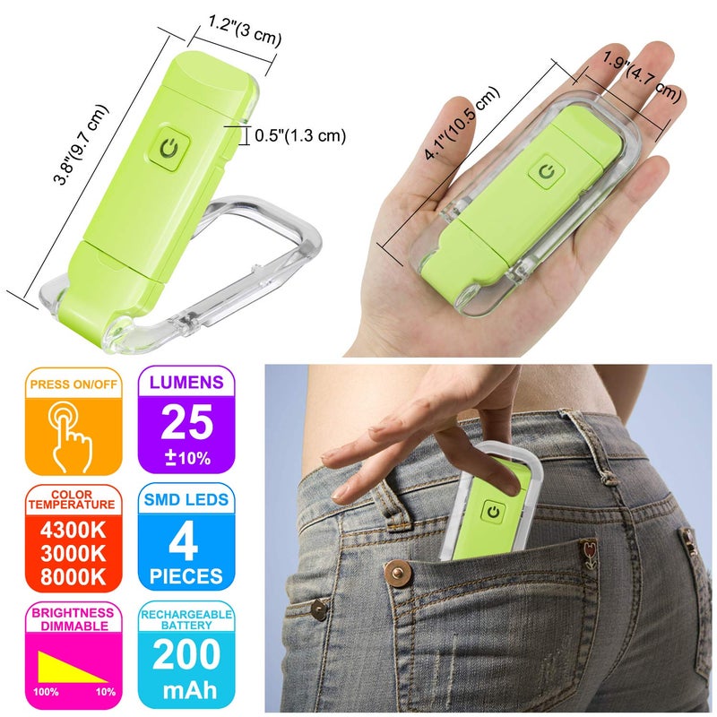 HONWELL Rechargeable Book Light, Clip On LED Reading Lights for Kids Reading in Bed, 3 Brightness Levels Dimmable Bookmark Light for Eye-Protection, Portable Reading Lamp for Bookworms, Travel(Green) - Image 4